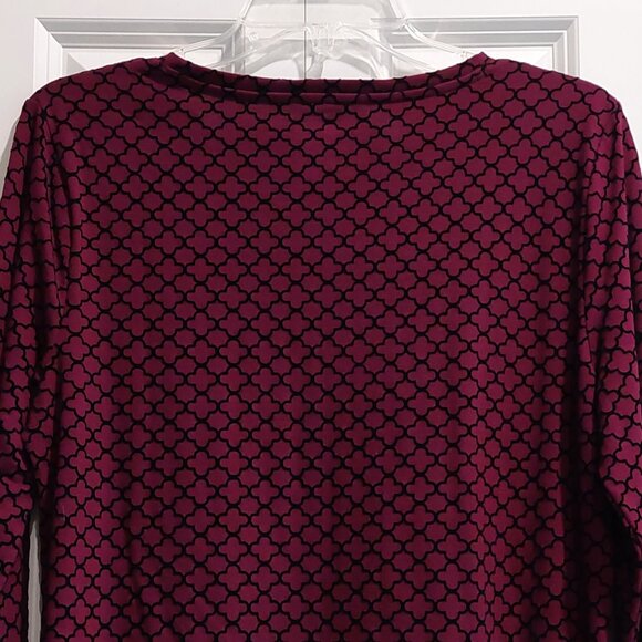 T by Talbots Maroon & Black Print Long Sleeve Blouse Women's Size M - Picture 4 of 8